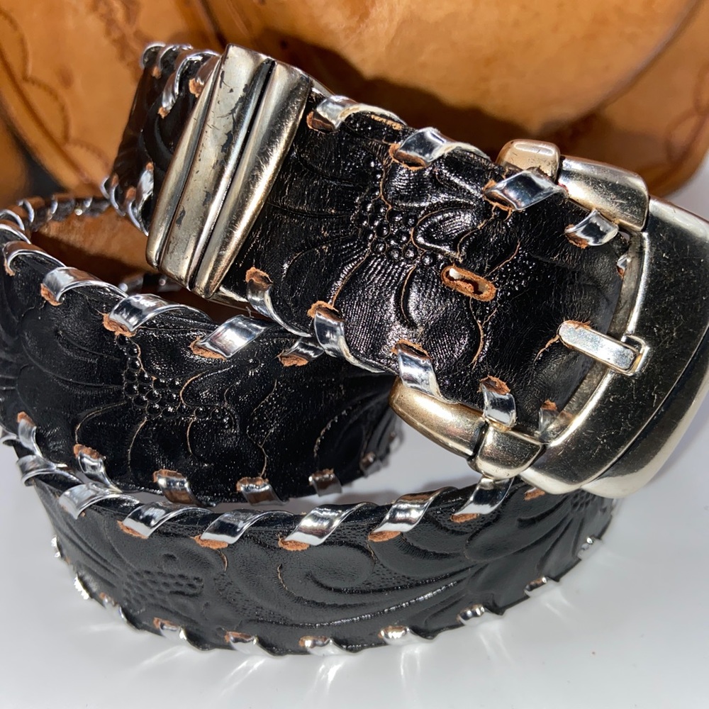 Vintage Tooled Leather Chambers Belt
